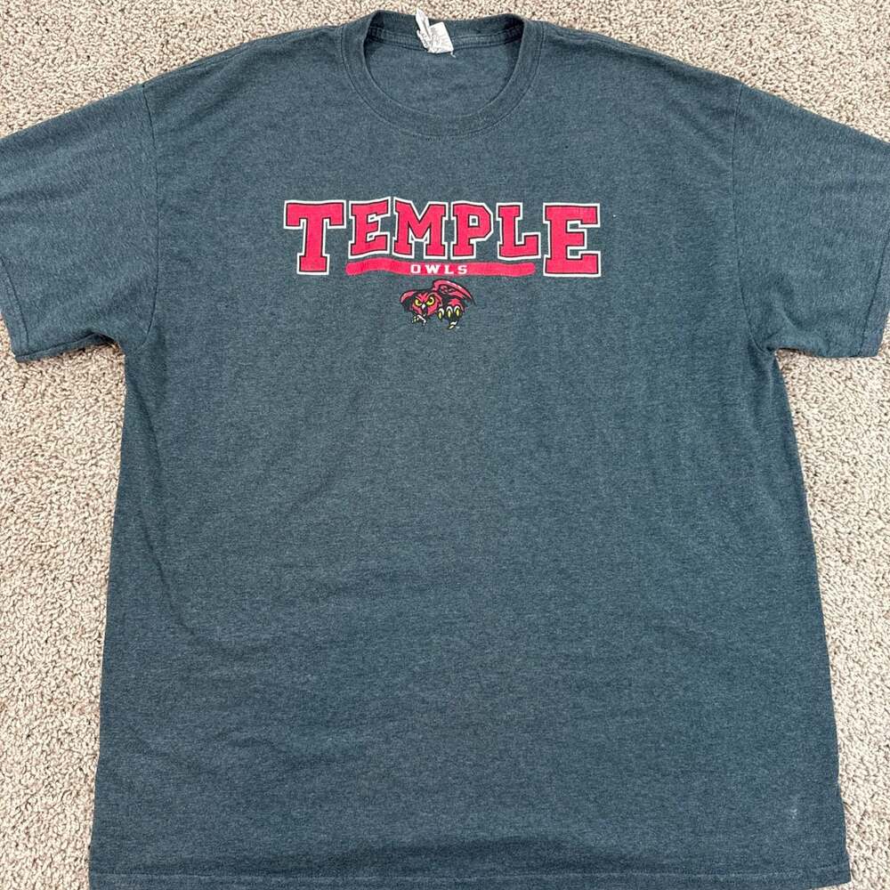 Temple Owls T Shirt Mens XL Gray NCAA College Logo Graphic Short Sleeve EUC